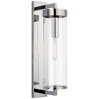 Liaison Large Bracketed Outdoor Wall Sconce in Polished Nickel with Clear Glass