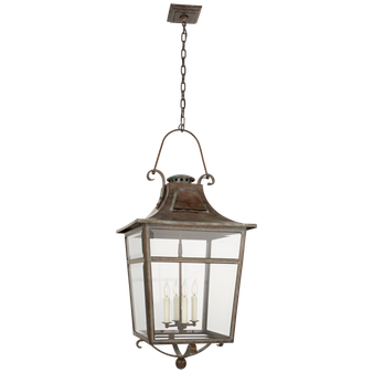 Carrington Large Lantern in Weathered Verdigris with Clear Glass