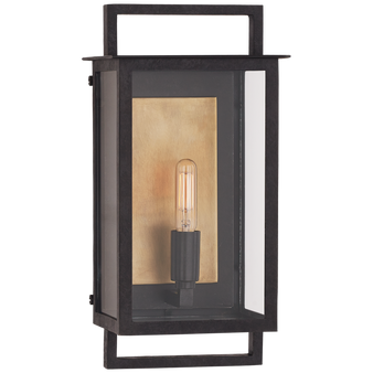 Halle Small Wall Lantern in Aged Iron and Clear Glass