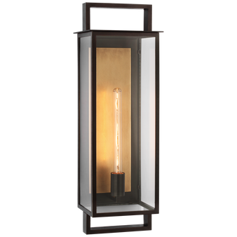 Halle Large Narrow Wall Lantern in Aged Iron with Clear Glass