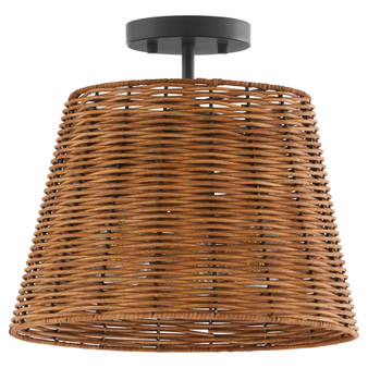 3 Light Wicker Semi Flush - Black