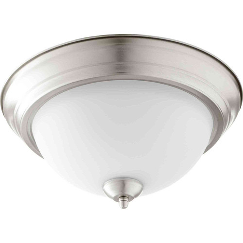 Traditional 13" Stn Opal Ceiling Mount In Satin Nickel And Satin Opal