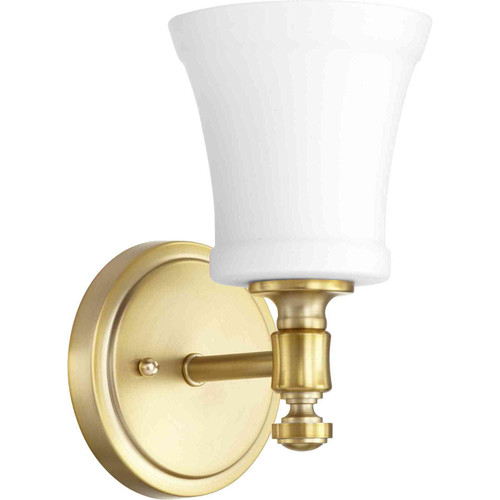 Transitional Rossington 1 Light Wall Mount In Aged Brass And Satin Opal