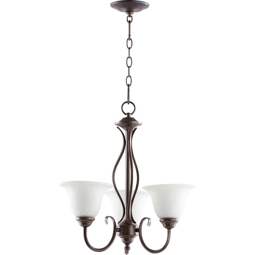 Transitional Spencer 3 Light Opal Chandelier In Oiled Bronze And Satin Opal