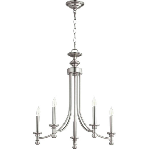 Transitional Rossington 5 Light Chandelier In Satin Nickel