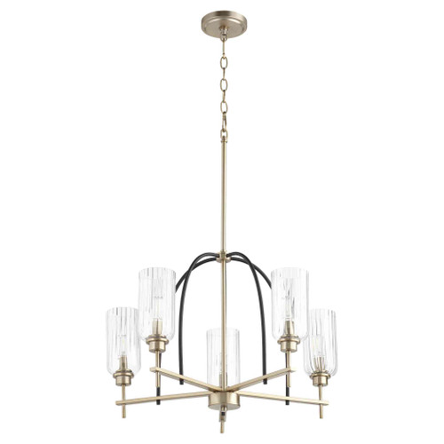 Soft Contemporary Espy 5 Light Chandelier In Noir And Aged Brass