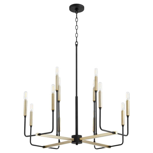 Soft Contemporary Lacy 12 Light Chandelier In Noir And Aged Brass