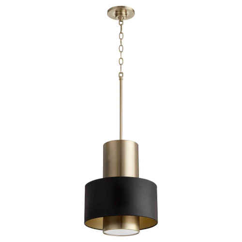 Soft Contemporary Cylndr Drum Pendant In Noir / Aged Brass