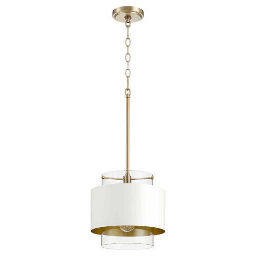 Contemporary 10" Clear Glass/Sw Pendant In Aged Brass And Studio White