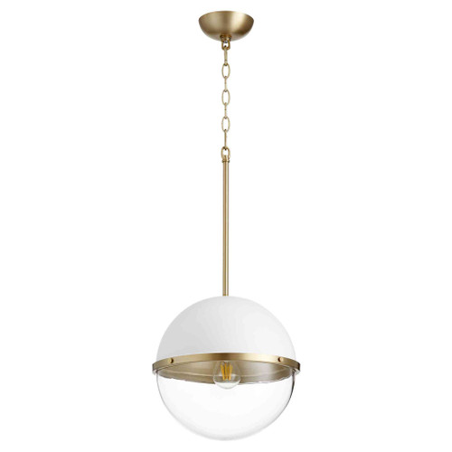 Soft Contemporary 12" Sphere Pendant In Studio White And Aged Brass