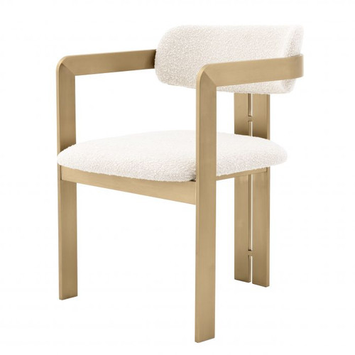 Dining Chair Donato brushed brass finish bouclé cream