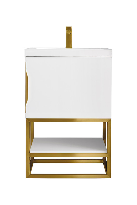 Columbia 24" Single Vanity, Glossy White, Radiant Gold w/ White Glossy Composite Countertop