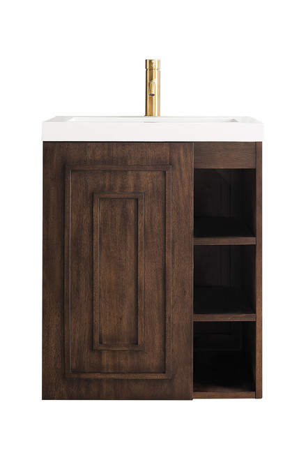 Alicante' 24" Single Vanity Cabinet, Mid-Century Acacia w/ White Glossy Composite Countertop