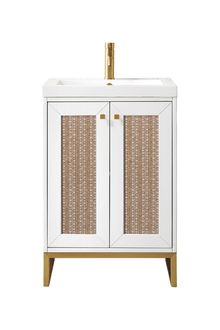 Chianti 24" Single Vanity Cabinet, Glossy White, Radiant Gold w/ White Glossy Composite Countertop