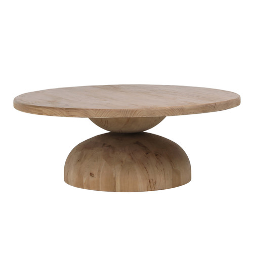 Balak Reclaimed Pine Round Modern Hourglass Coffee Table, Natural Pine