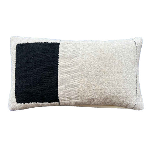 Blok Handwoven Cotton Black and White Color Block 20" x 14" Kidney Pillow