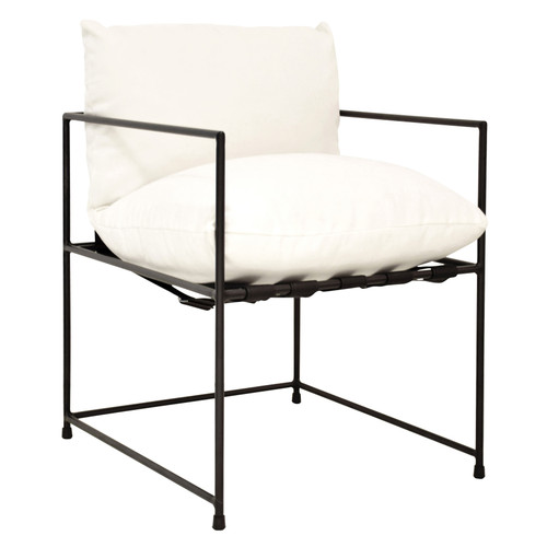 Brooks Black Iron Hammock Style Dining Chair with White Cushion