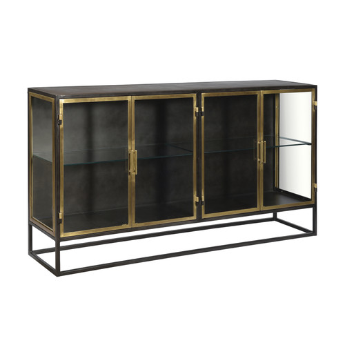 Brynlee 72" Gunmetal and Brass Finished Iron and Glass 4-Door Sideboard