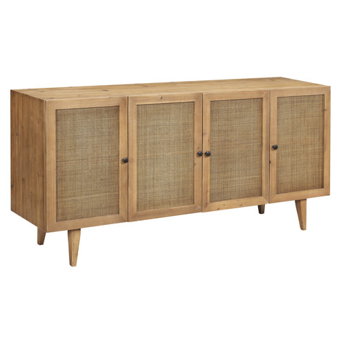 Callie 70" Reclaimed Pine and Rattan Panel Sideboard in Natural Honey Wood