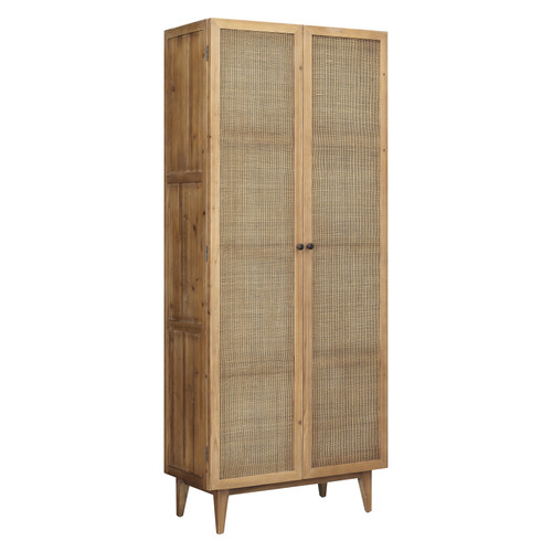 Callie 86" Tall Pine and Rattan 2-Door Cabinet