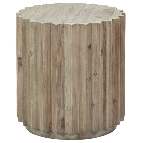 Emerson 33" Round Reclaimed Pine Block End Table with Fluted Edge