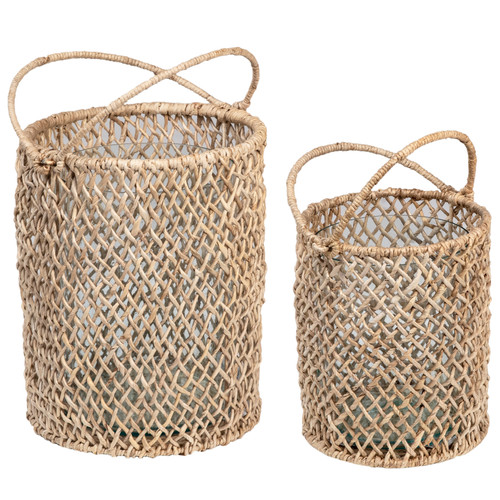 Flyer Hand Woven Abaca Round Hurricanes with Handles, Set of 2