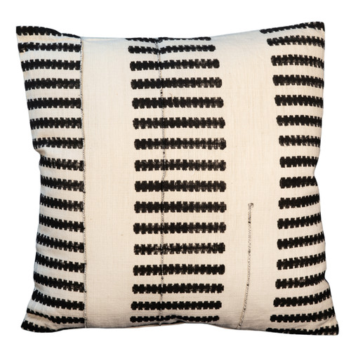 Fremont Handwoven Modern Cotton Striped 20" x 20" Square Throw Pillow in Black and Ivory