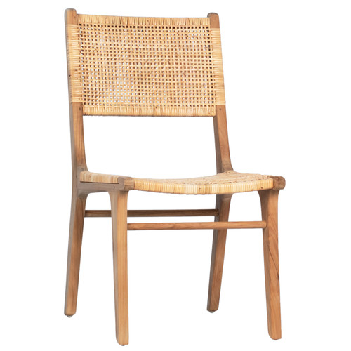 Iris Natural Finish Teak and Natural Woven Rattan High Back Dining Side Chair