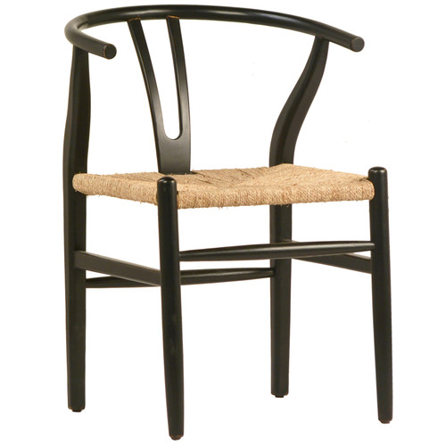 Kairo Black Oak and Natural Woven Wicker Wishbone Back Dining Arm Chair