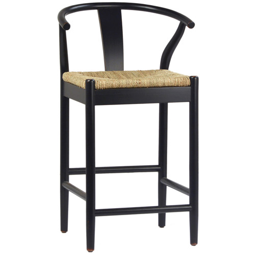 Kairo Black Oak and Natural Woven Wicker Wishbone Back Dining Counter Stool