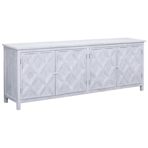 Kendra 94" Reclaimed Pine Whitewashed Painted Carved Sideboard