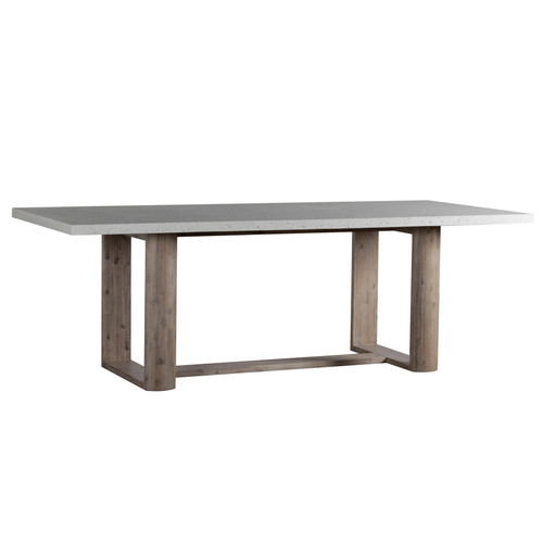 Kinsley Indoor-Outdoor White Terrazzo and Acacia 91" Rectangular Trustle Dining Table