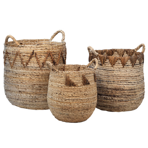 Laseo Natural Hand Woven Banana Stalk Belly Nesting Basket, Set of 3