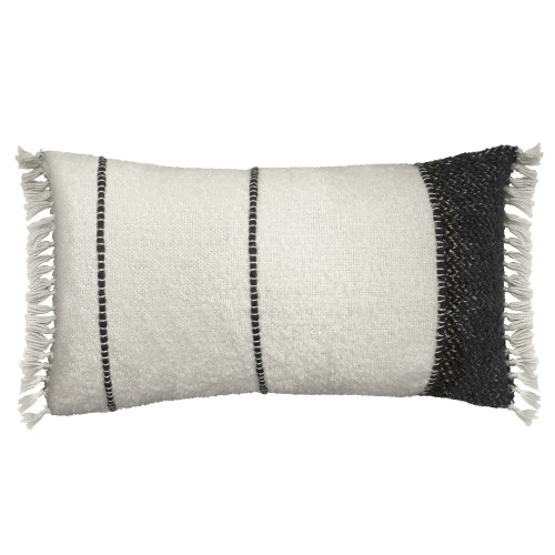 Lizzy Handwoven Wool Blend 14" x 24" Lumbar Pillow in Off-White and Black