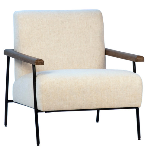 Owen Natural Mindi Wood and Cream Cotton Upholstered Modern Occasional Chair