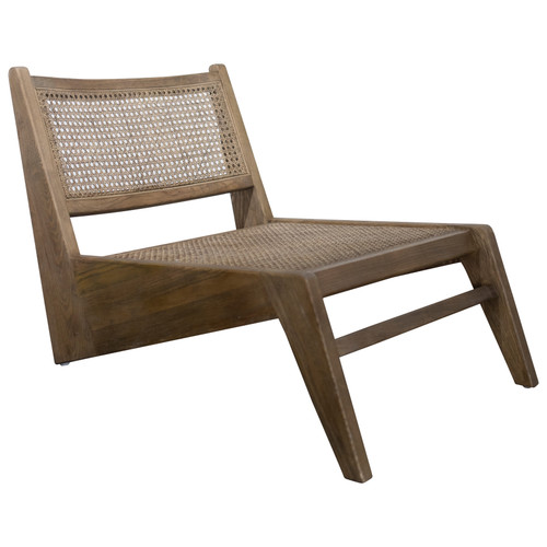 Paulino Urban Elm and Natural Woven Rattan Occasional Lounge Chair Finished in a Weathered Dark Brown