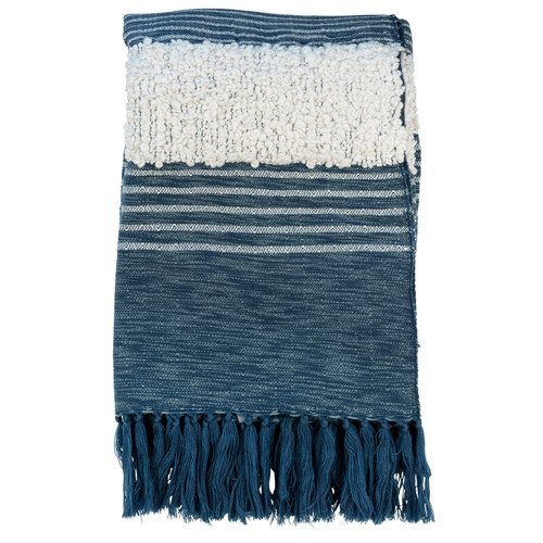 Riley Handwoven Wool Blend 49" x 59" Throw Blanket in Off-White and Indigo Blue
