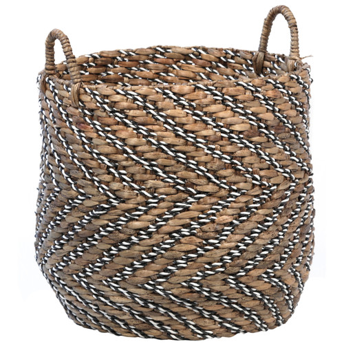 Stunny Hand Woven Water Hyacinth and Cotton Tall Storage Basket