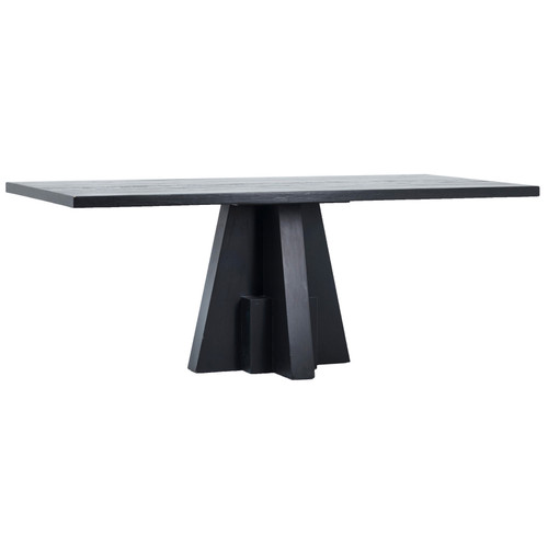 Weston 79" Rectangular Brushed Matte Black Reclaimed Pine Dining Table with Modern Pedestal Base