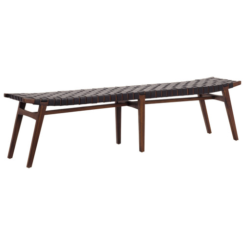 Willow 74" Teak and Woven Full Grain Leather Bench