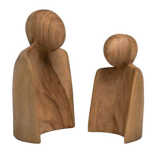Wisdom Hand Carved Mindi Wood Sculptures, Set of 2
