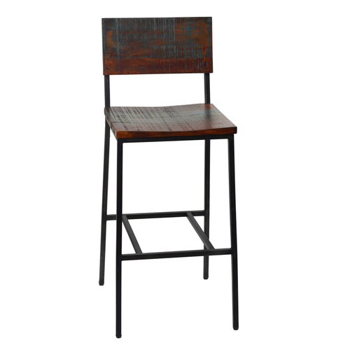 Zoey Rustic Acacia and Antique Iron High Back Barstool