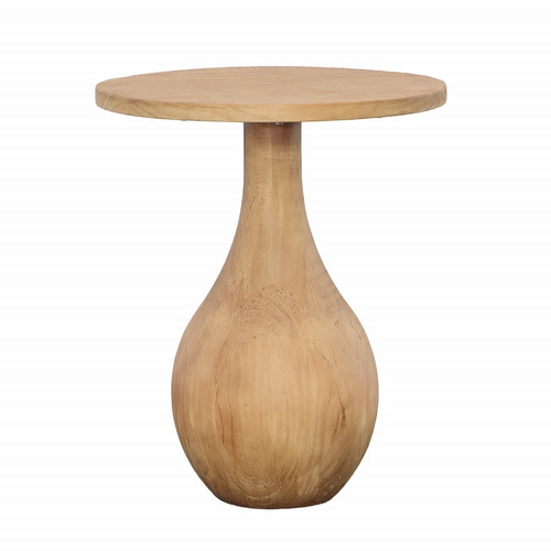 Brisbane Carved Natural Pine Round Tapered Neck Pedestal Style Side Table