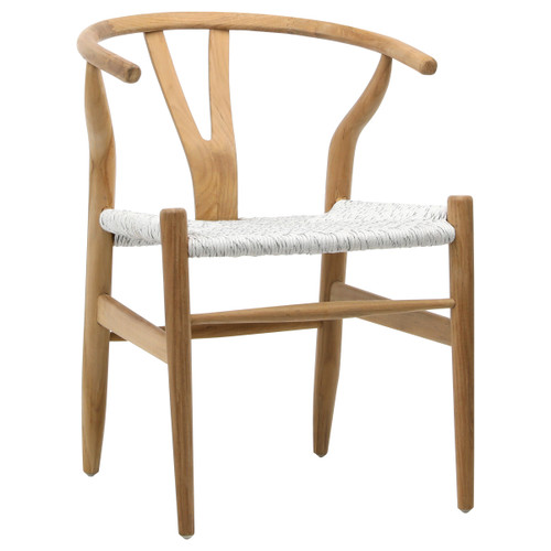 Kairo Mid-Century Modern Wishbone Back Natural Finish Teak Chair with Woven Craft Paper Seat