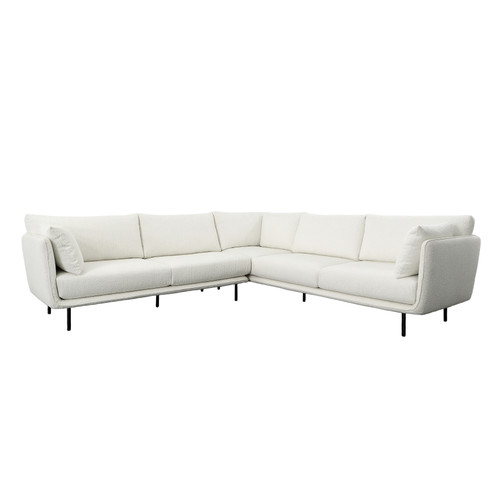 London White Boucle Modern Track Arm with 2 Throw Pillows, Sectional