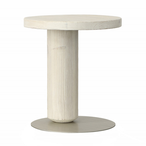 Tacoma Recycled Pine and Brushed Nickel Pedestal End Table in Whitewash