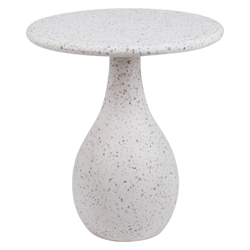 Verne White Terrazzo Round Indoor-Outdoor End Table, Tapered Neck Base