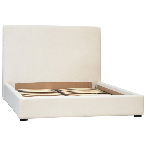 Colton White Linen Upholstered Panel Platform Bed