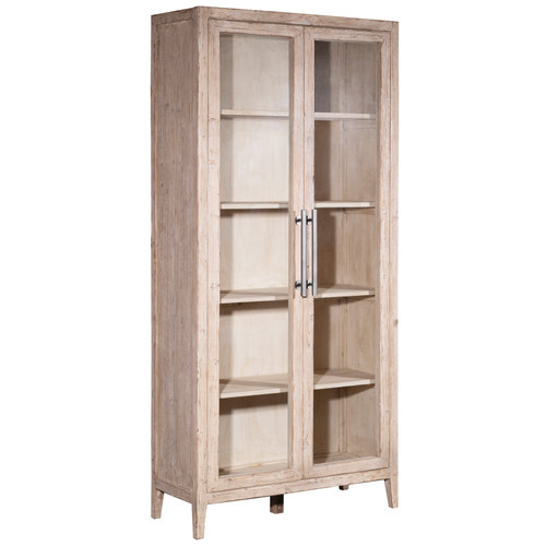 Ellie 93" High Reclaimed Pine and Glass 2-Door Cabinet