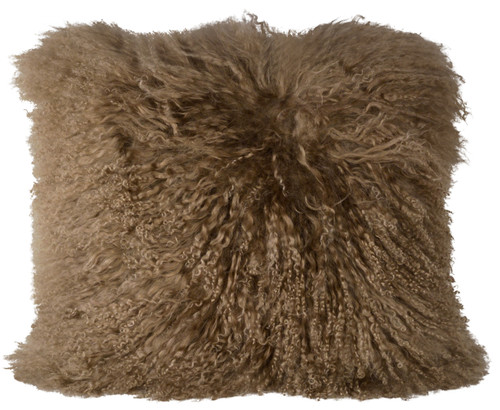 Spruce Natural Lamb Mohair Fur and Suede 16" Square Throw Pillow